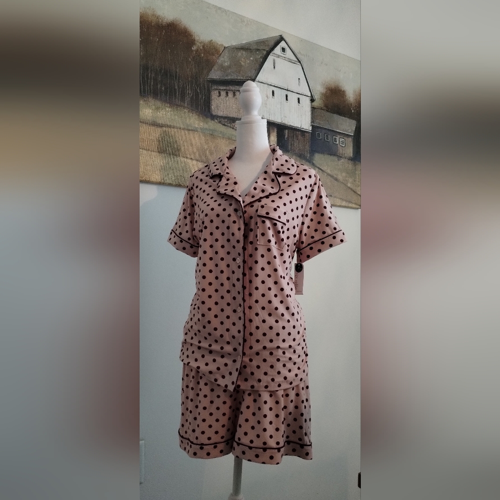 Ambrielle Pink Polka Dot Short Pajama Set